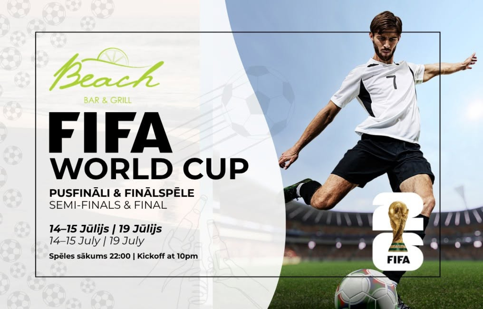 FIFA Pasaules kausa 2026 pusfinālu un finālspēles tiešraides | Baltic Beach Club